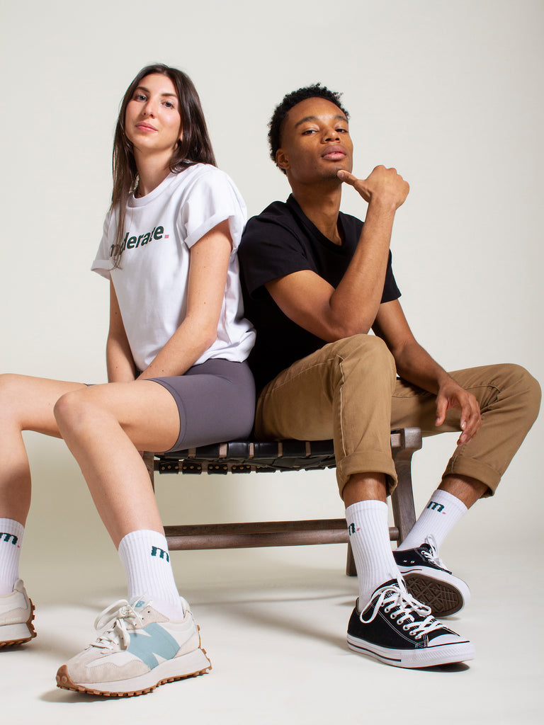 two models with Moderate socks 